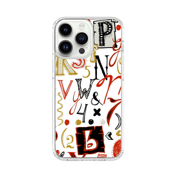 Colorful Hand Drawn Letters and Numbers Pattern iPhone 14 Pro Max Case