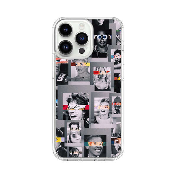Creative Collage of Iconic Black and White Portraits with Cartoon Eyes iPhone 14 Pro Max Case