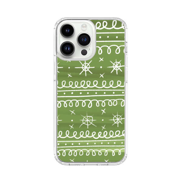 Green White Stars Loop Pattern iPhone 14 Pro Max Case