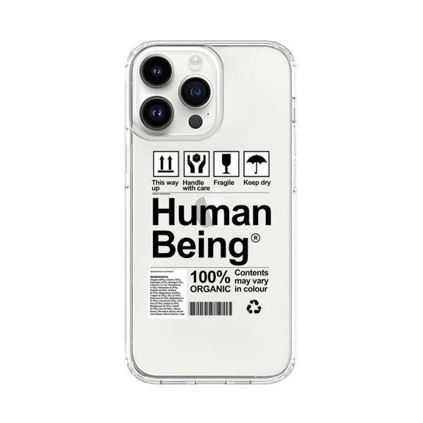 Human Being Fragile Label Design iPhone 14 Pro Max Case