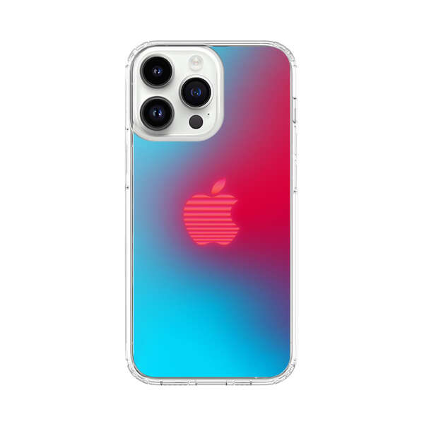 Neon Striped Apple Logo Gradient Background iPhone 14 Pro Max Case