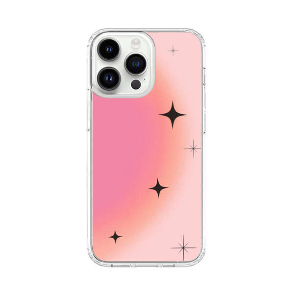 Pink Peach Gradient with Black Stars iPhone 14 Pro Max Case
