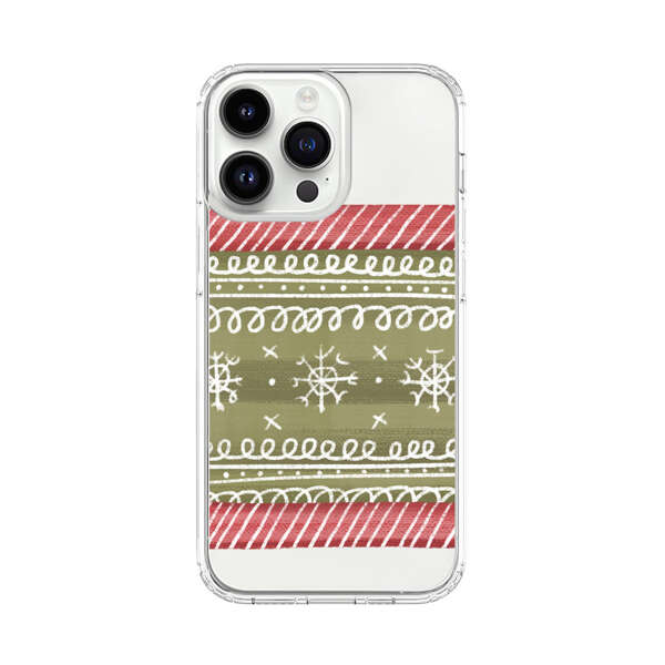 Winter Pattern with Snowflakes and Red Stripes iPhone 14 Pro Max Case