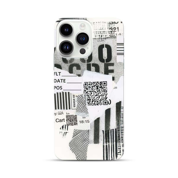 Abstract Collage Torn Paper Barcodes iPhone 14 Pro Max Hard Case
