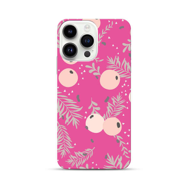 Berries Floral Pattern Pink Background iPhone 14 Pro Max Hard Case