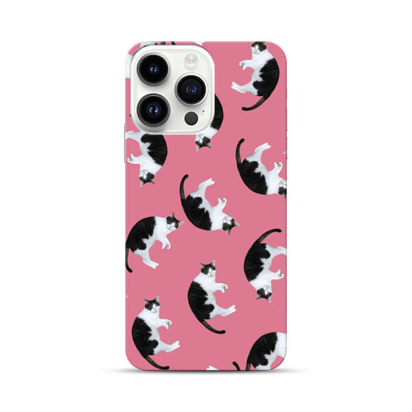 Black and White Cats Pattern on Pink Background iPhone 14 Pro Max Hard Case