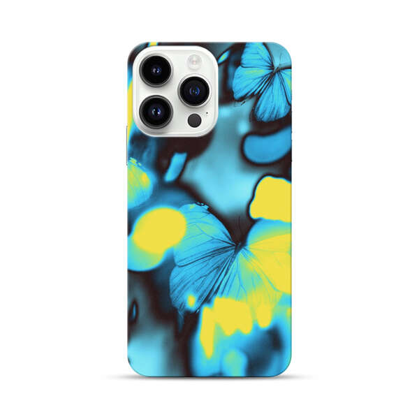 Blue Butterflies Glowing Abstract Background iPhone 14 Pro Max Hard Case