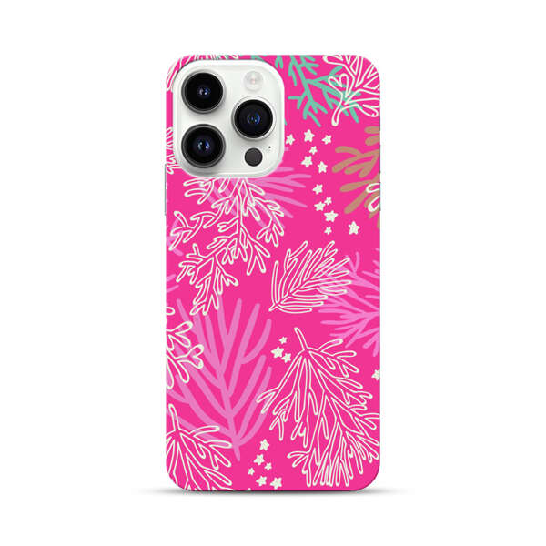 Bright Pink Tropical Leaf Pattern iPhone 14 Pro Max Hard Case