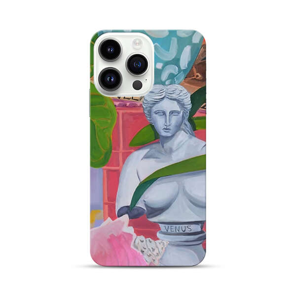 Classical Venus Bust with Green Leaves and Vibrant Vases iPhone 14 Pro Max Hard Case