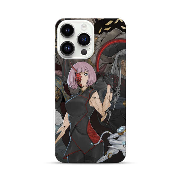 Futuristic Cyberpunk Warriors and Robotic Cat in Dynamic Pose iPhone 14 Pro Max Hard Case