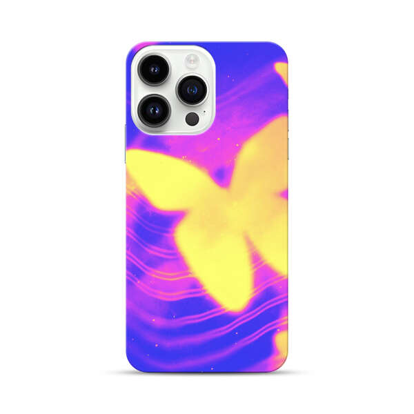 Glowing Purple and Yellow Butterflies iPhone 14 Pro Max Hard Case