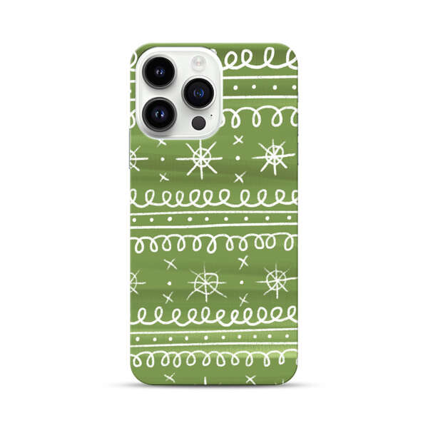 Green White Stars Loop Pattern iPhone 14 Pro Max Hard Case
