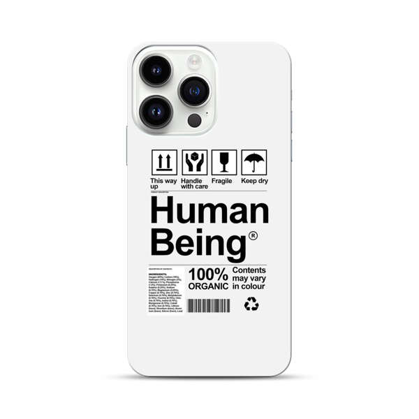 Human Being Fragile Label Design iPhone 14 Pro Max Hard Case