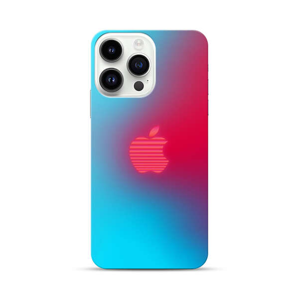 Neon Striped Apple Logo Gradient Background iPhone 14 Pro Max Hard Case