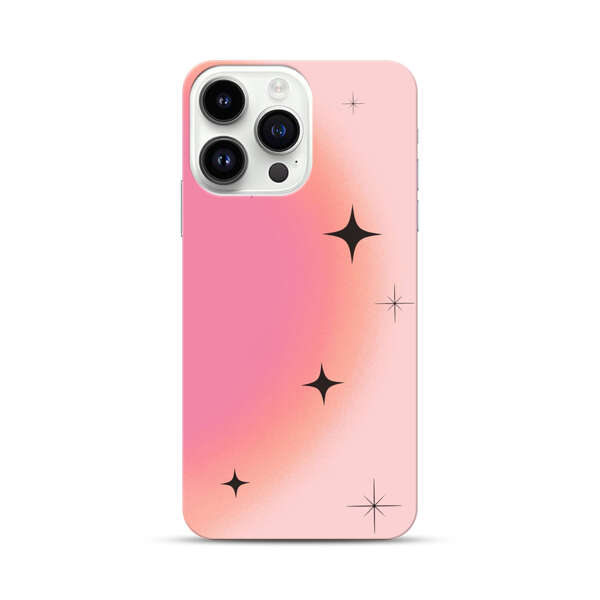 Pink Peach Gradient with Black Stars iPhone 14 Pro Max Hard Case