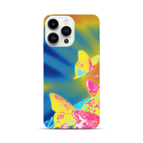 Vibrant Colorful Neon Butterflies Abstract iPhone 14 Pro Max Hard Case