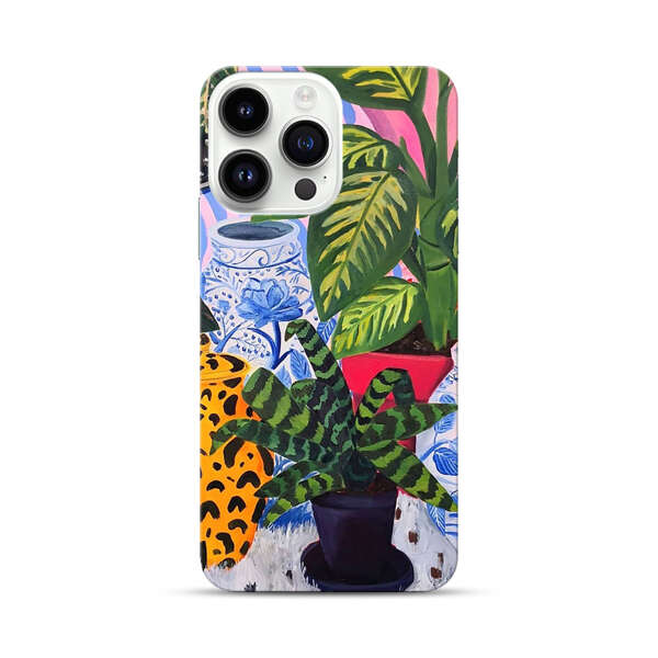 Vibrant Tropical Plants and Decorative Vases iPhone 14 Pro Max Hard Case