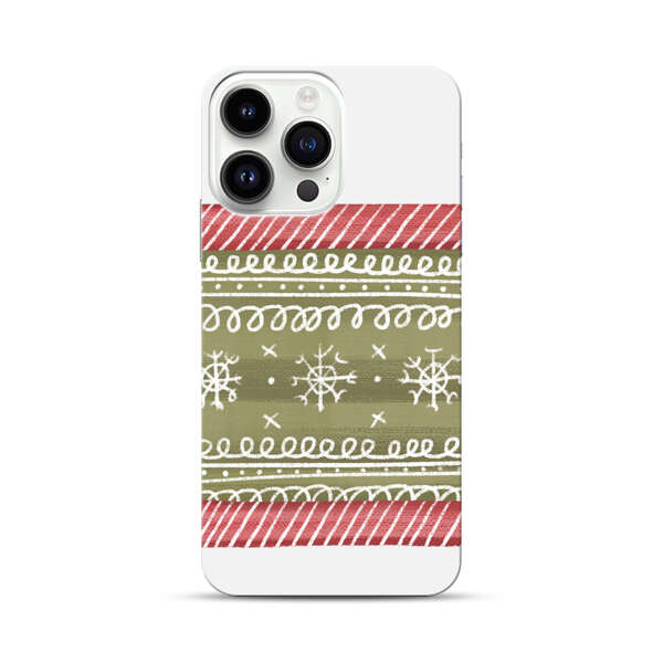 Winter Pattern with Snowflakes and Red Stripes iPhone 14 Pro Max Hard Case