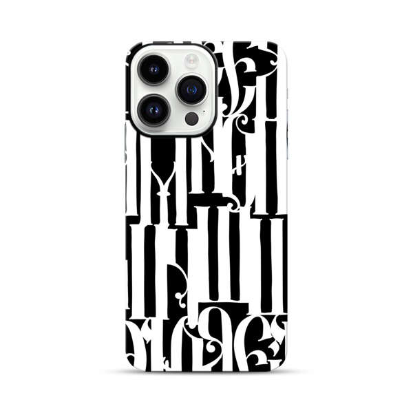 Abstract Black and White Pattern with Ornamental Letters iPhone 14 Pro Max Impact Case