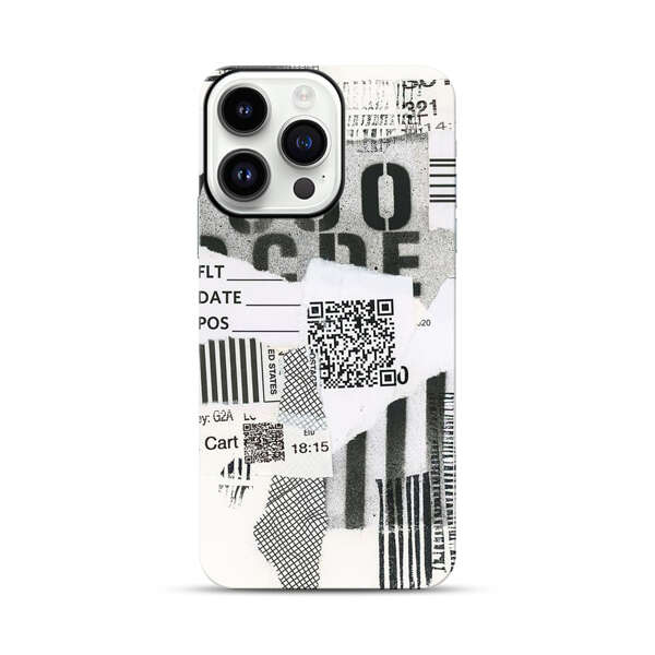 Abstract Collage Torn Paper Barcodes iPhone 14 Pro Max Impact Case