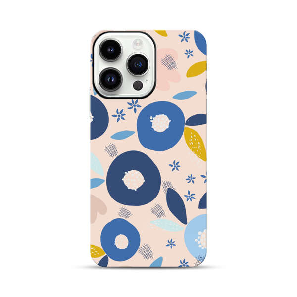 Abstract Floral Pattern with Blue, Pink and Mustard Flowers iPhone 14 Pro Max Impact Case