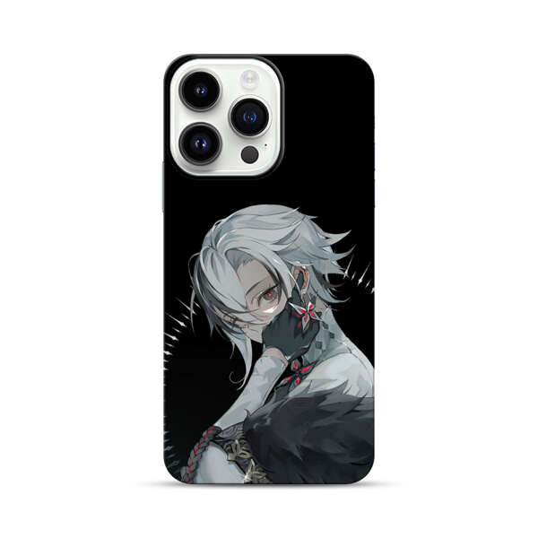 Anime Character with Silver Hair and Dark Feathers iPhone 14 Pro Max Impact Case