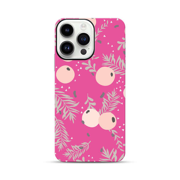 Berries Floral Pattern Pink Background iPhone 14 Pro Max Impact Case