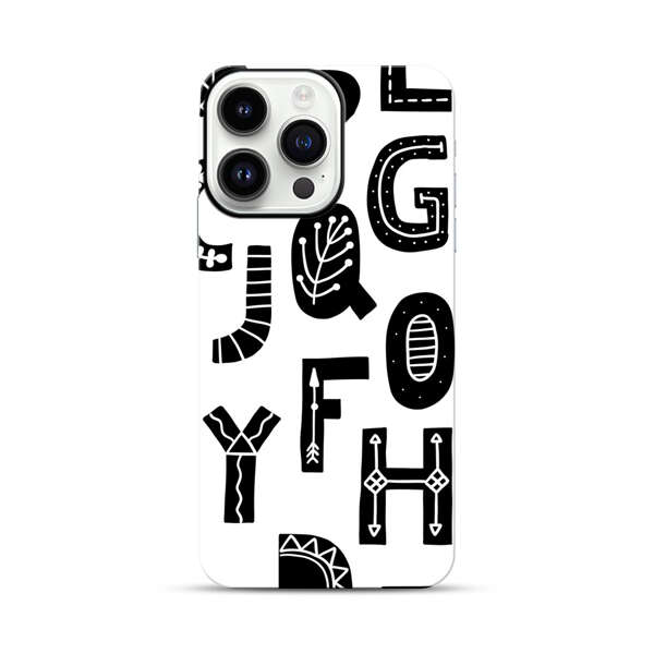 Black and White Hand-Drawn Alphabet Letters Pattern iPhone 14 Pro Max Impact Case