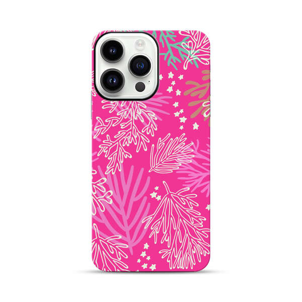 Bright Pink Tropical Leaf Pattern iPhone 14 Pro Max Impact Case