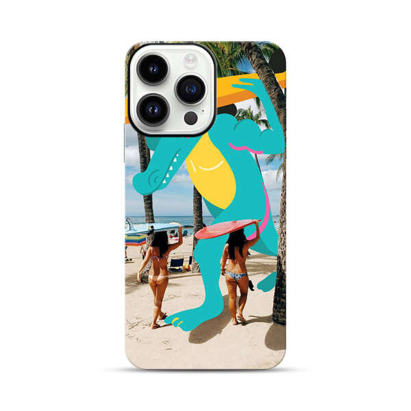 Cartoon Alligator Carrying Surfboards on Beach iPhone 14 Pro Max Impact Case
