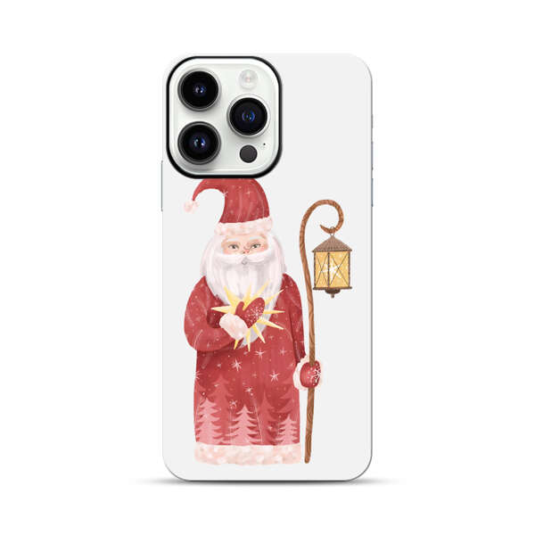 Charming Santa Claus Holding Glowing Heart and Lantern iPhone 14 Pro Max Impact Case