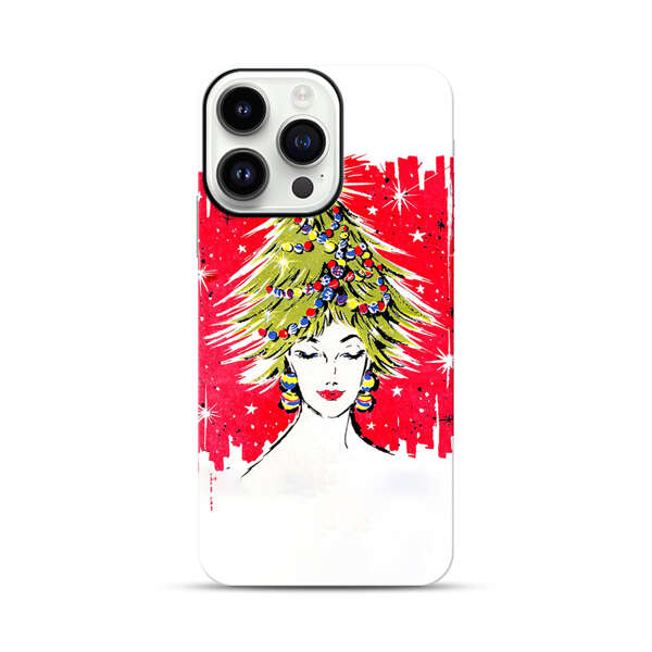 Christmas Tree Hair Woman Red Background iPhone 14 Pro Max Impact Case