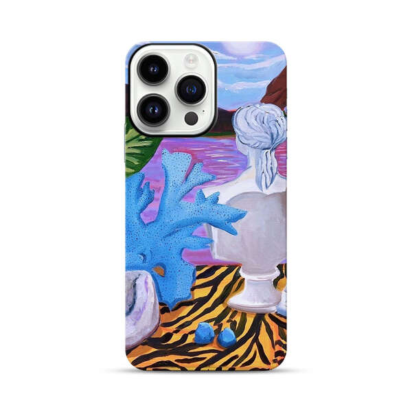 Classical Statues and Tropical Plants by the Ocean iPhone 14 Pro Max Impact Case