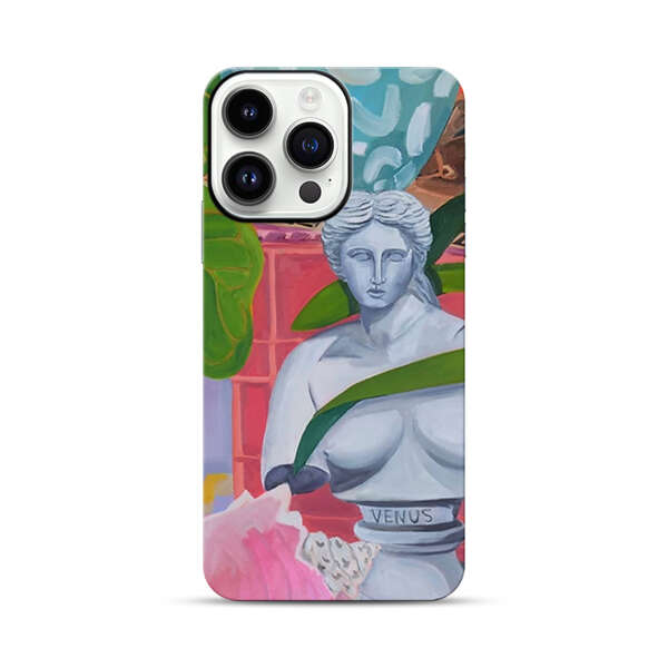 Classical Venus Bust with Green Leaves and Vibrant Vases iPhone 14 Pro Max Impact Case