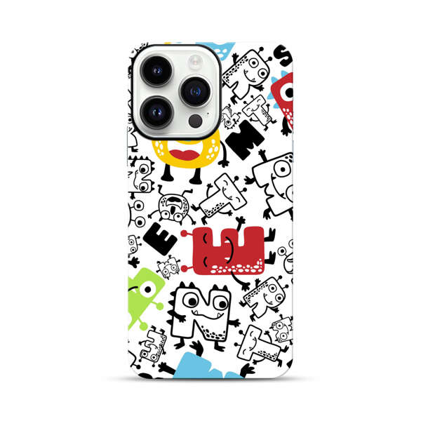 Colorful Cartoon Monsters Letters Pattern iPhone 14 Pro Max Impact Case