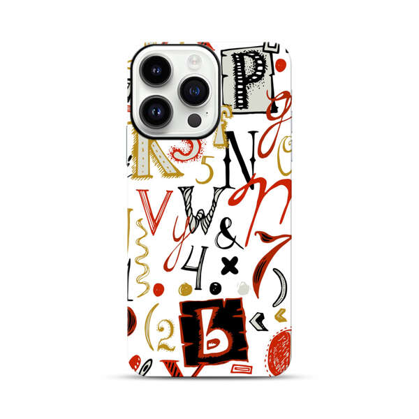 Colorful Hand Drawn Letters and Numbers Pattern iPhone 14 Pro Max Impact Case