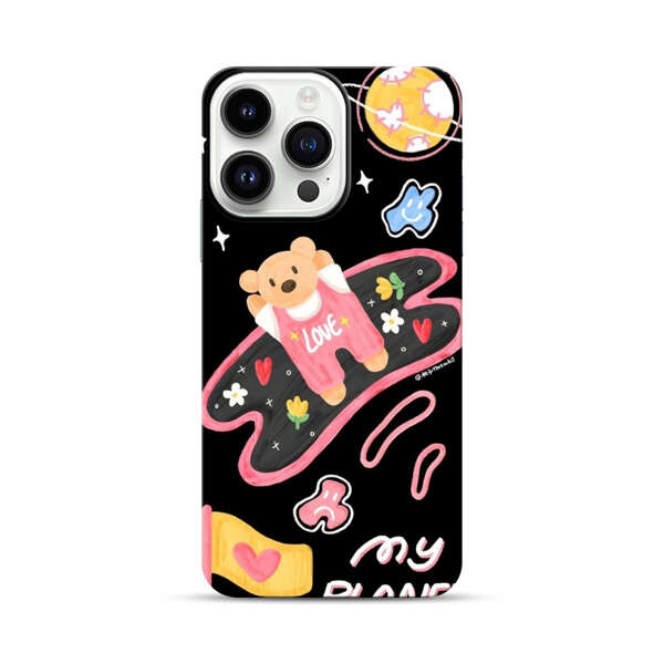 Cute Teddy Bear Love Space Design iPhone 14 Pro Max Impact Case