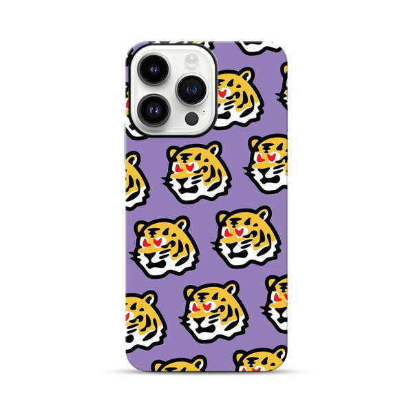 Cute Tiger with Heart Eyes Pattern iPhone 14 Pro Max Impact Case