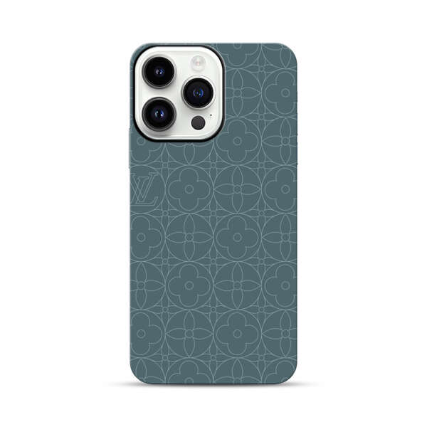 Elegant Blue Geometric Floral Pattern iPhone 14 Pro Max Impact Case