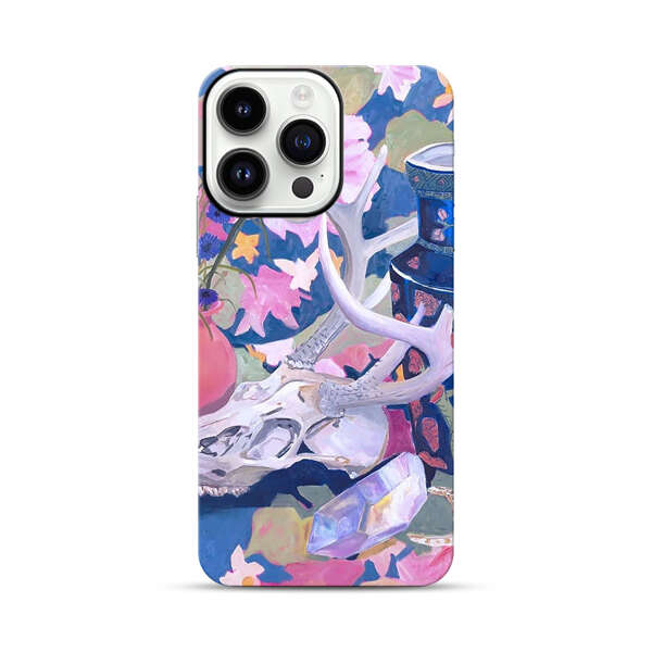 Floral Ornate Vases with Antlers Skull and Crystal iPhone 14 Pro Max Impact Case