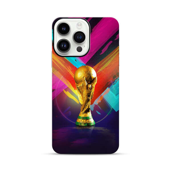 Golden Soccer Trophy with Colorful Abstract Background iPhone 14 Pro Max Impact Case