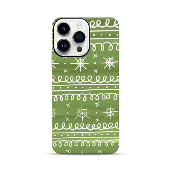Green White Stars Loop Pattern iPhone 14 Pro Max Impact Case