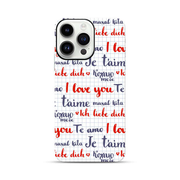 Love Message Multilingual Pattern iPhone 14 Pro Max Impact Case