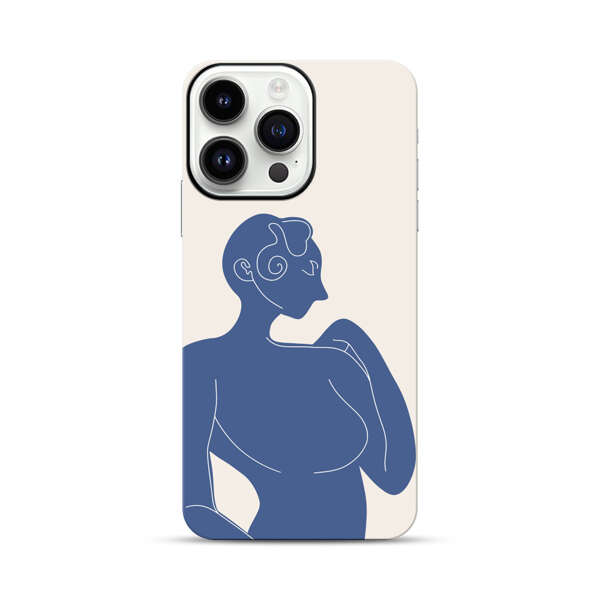 Minimalistic Abstract Female Silhouette Blue iPhone 14 Pro Max Impact Case