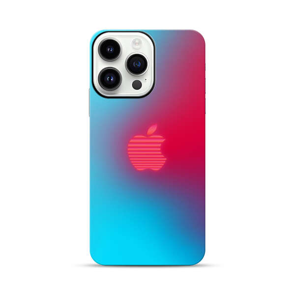 Neon Striped Apple Logo Gradient Background iPhone 14 Pro Max Impact Case