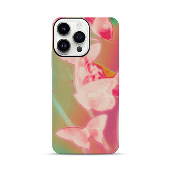 Pink Butterflies Dreamy Colorful Background iPhone 14 Pro Max Impact Case