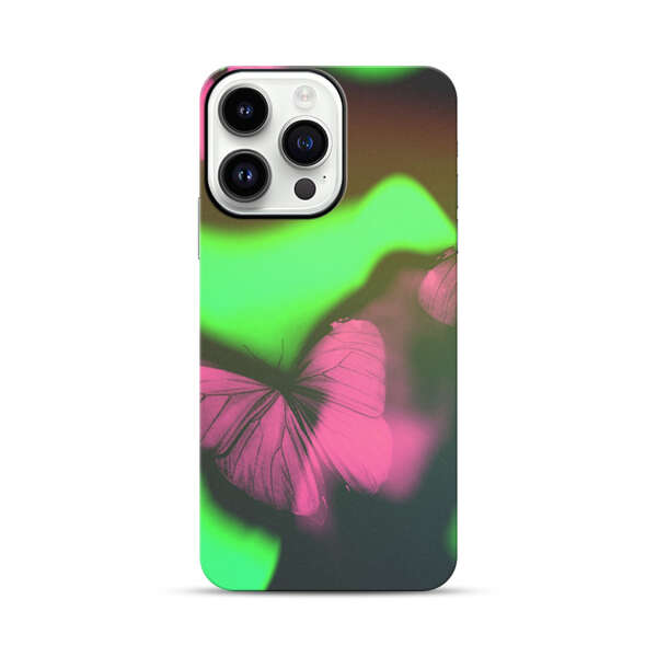 Pink Butterflies Green Background iPhone 14 Pro Max Impact Case