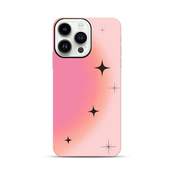 Pink Peach Gradient with Black Stars iPhone 14 Pro Max Impact Case