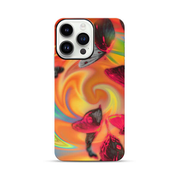 Psychedelic Butterflies Swirl iPhone 14 Pro Max Impact Case