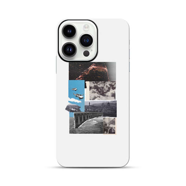 Vintage Collage with Aviation, Bridge, and Cityscape iPhone 14 Pro Max Impact Case